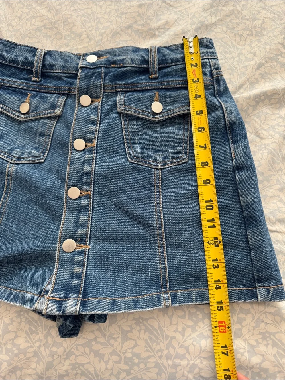 Classic Blue Denim Button-Front Mini Shorts